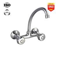 double-handle washbasin kitchen mixer tap wall-mounted brass chromed metal water tap