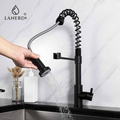 Lanerdmatte Black 304 Stainless Steel Flexible Hose Pull Down Kitchen Sink Water Single Lever Faucet Mixer For Kitchen Sink